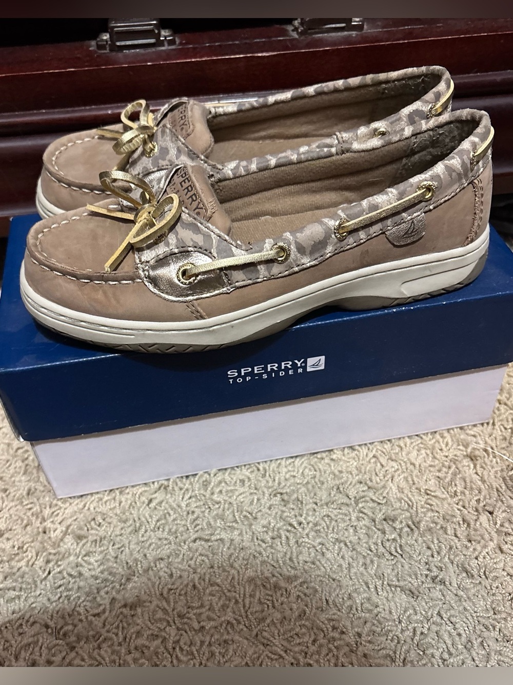 Sperry Women's Taupe Boat Shoes with Gold Hardware